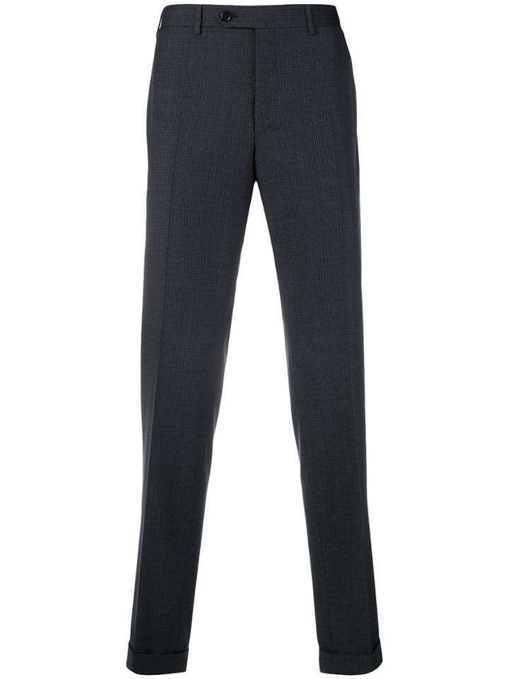 Canali Micro Check Tailored Trousers - Blue