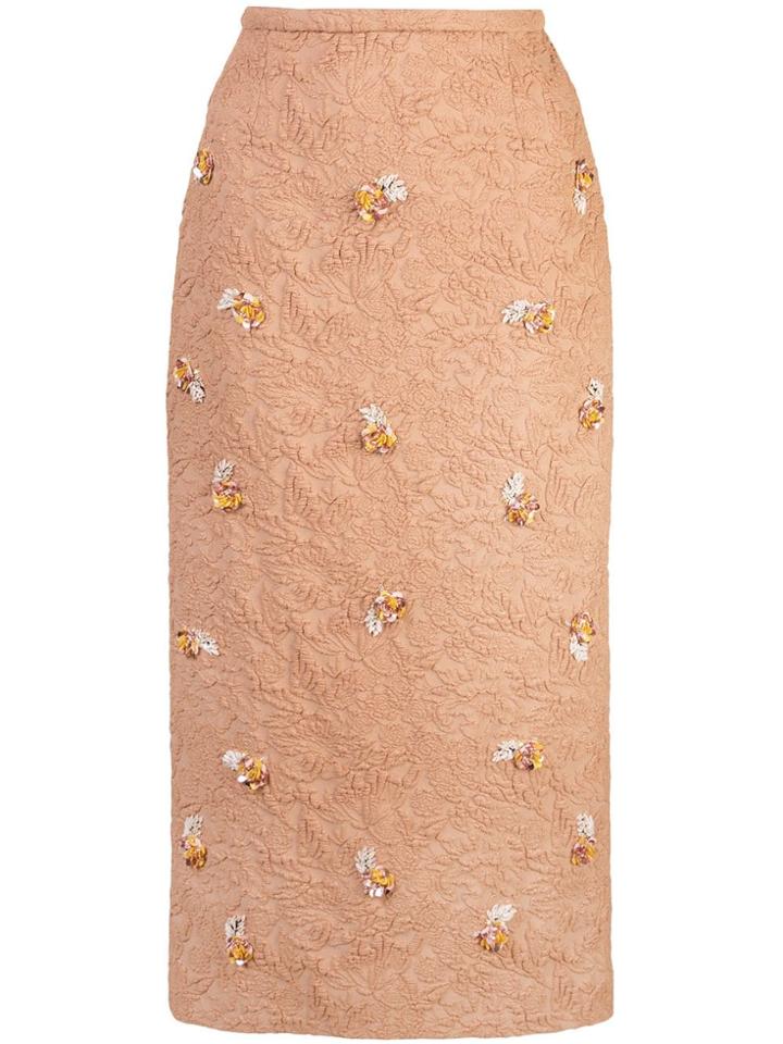 Rochas Ononi Floral Brocade Skirt - Orange