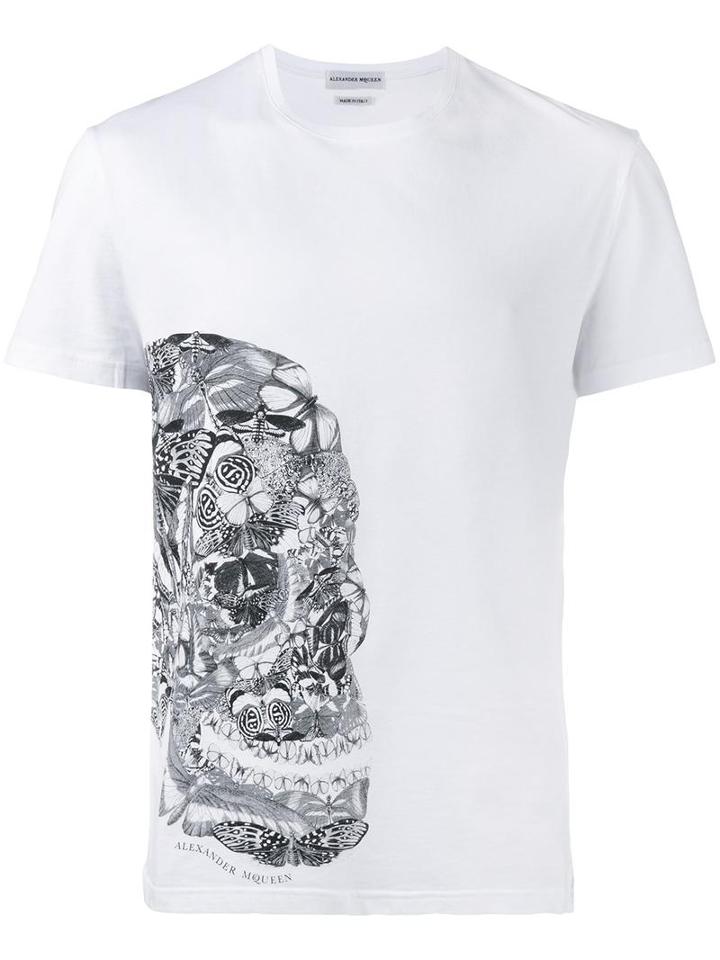 Alexander Mcqueen Butterfly Skull Print T-shirt, Men's, Size: Small, White, Cotton