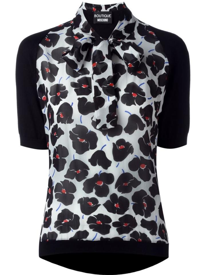 Boutique Moschino Pussy Bow Knit Top, Women's, Size: 40, Black, Silk/cotton