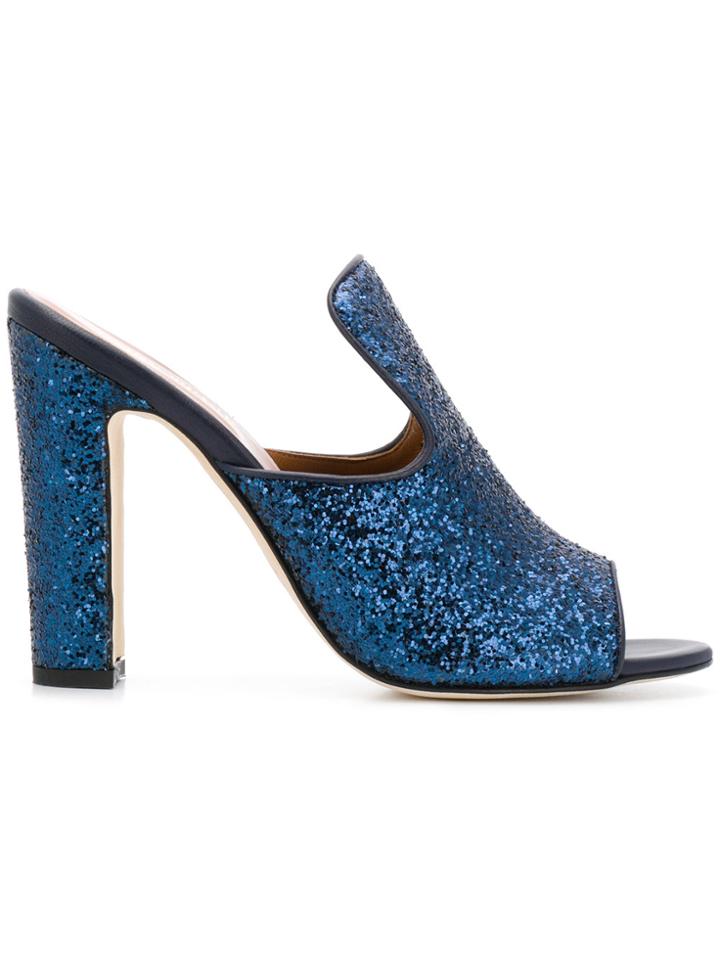 Paris Texas Block Heel Glittered Mules - Blue