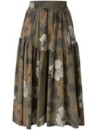 Kenzo Vintage Floral Print Midi Skirt, Women's, Size: 38, Green