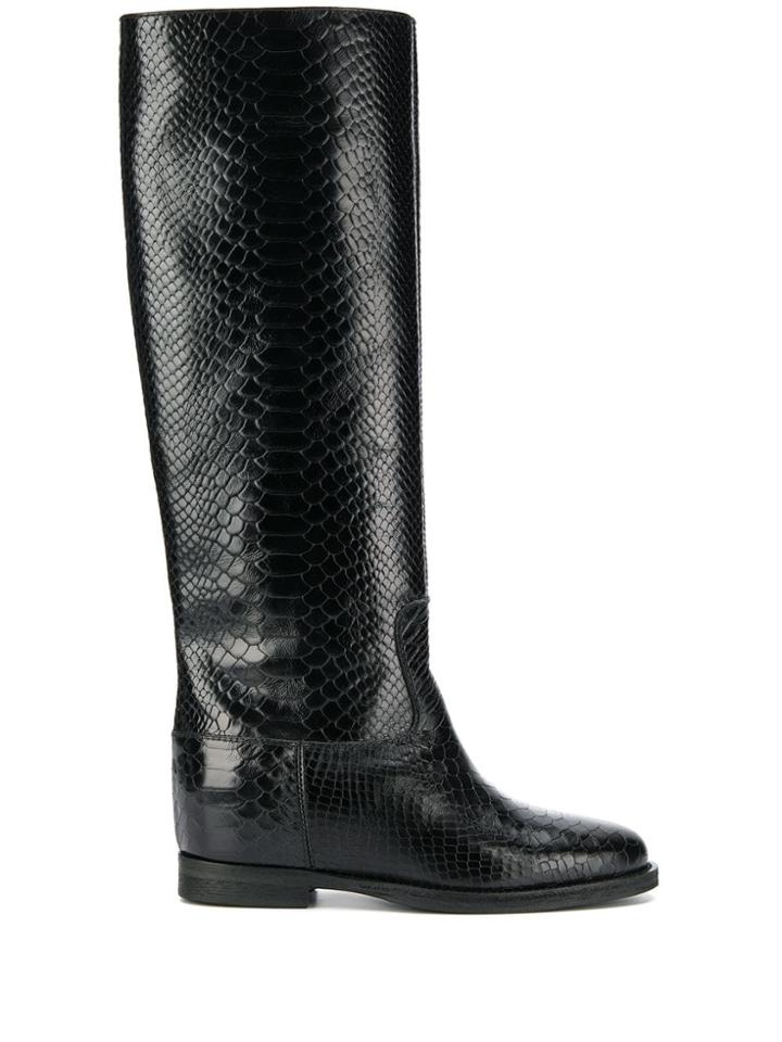 Via Roma 15 Croc Effect Tall Boots - Black
