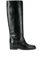 Via Roma 15 Croc Effect Tall Boots - Black