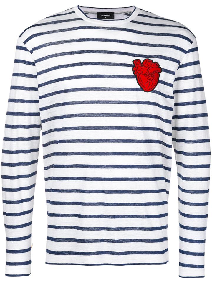 Dsquared2 Striped Shirt With Heart Patch Appliqué - Blue