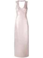 Hervé Léger V-neck Gown, Women's, Size: Medium, Pink/purple, Rayon/nylon/spandex/elastane