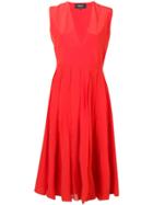 Rochas Silk Pleated Dress - Red