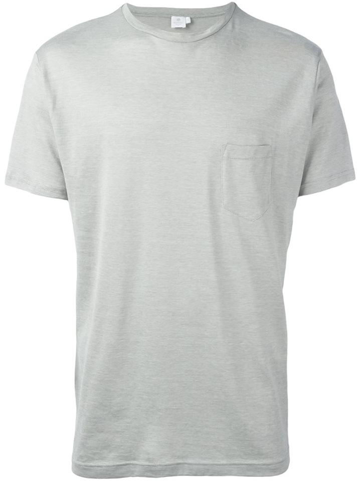 Sunspel Crew Neck Pocket T-shirt, Men's, Size: Large, Green, Cotton