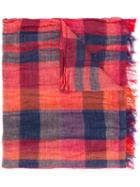 Y's - Checked Scarf - Women - Cotton/linen/flax - One Size, Red, Cotton/linen/flax