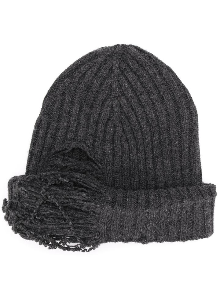 Maison Margiela Distressed Rib Knit Beanie - Grey