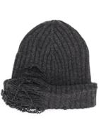 Maison Margiela Distressed Rib Knit Beanie - Grey