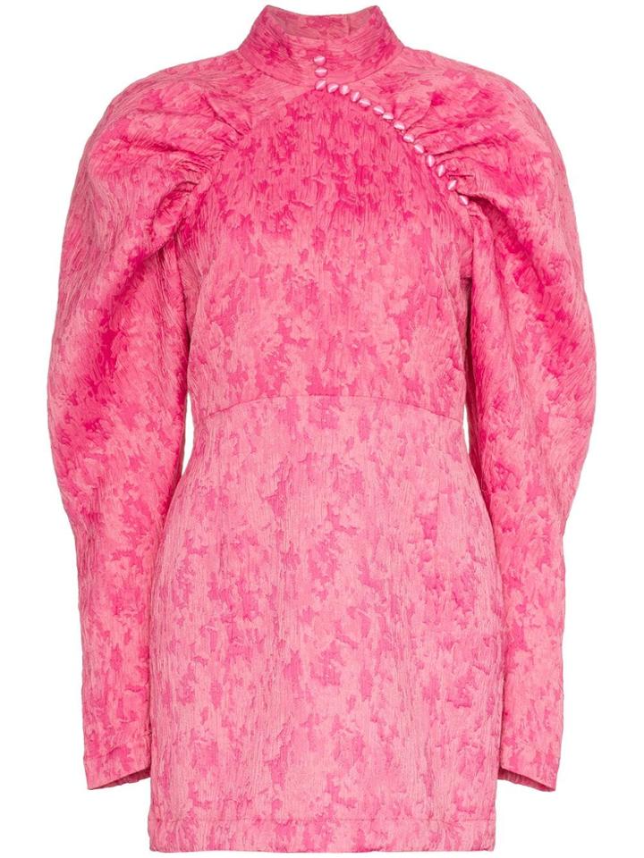 Rotate Voluminous Sleeve Jacquard Mini Dress - Pink