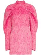 Rotate Voluminous Sleeve Jacquard Mini Dress - Pink
