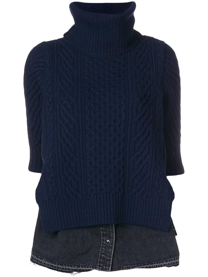 Sacai 'cable Knit Denim Shirt' Top - Blue