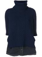 Sacai 'cable Knit Denim Shirt' Top - Blue