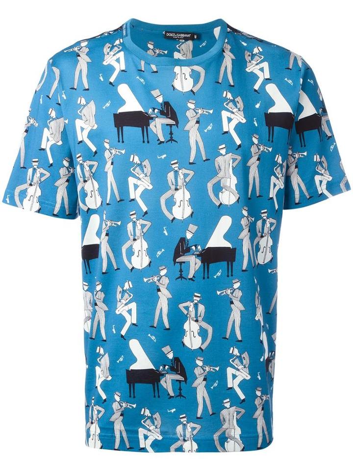 Dolce & Gabbana Musical Print T-shirt, Men's, Size: 52, Blue, Cotton
