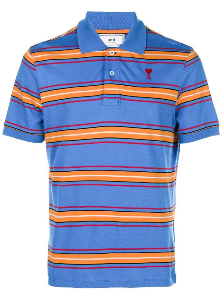 Ami Alexandre Mattiussi Ami De Coeur Striped Polo Shirt - Blue