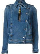 Anthony Vaccarello - Denim Biker Jacket - Women - Cotton/spandex/elastane/zamak - 34, Blue, Cotton/spandex/elastane/zamak