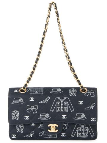 Chanel Vintage Double Flap Icon Print Shoulder Bag
