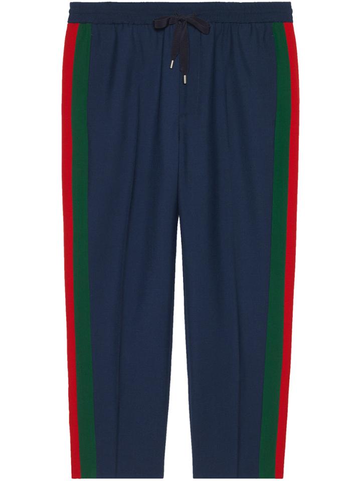 Gucci Cropped Trousers With Stripe - Blue
