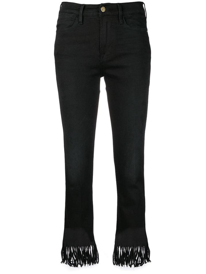 Frame Denim Fringed Edge Cropped Jeans - Black