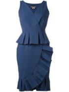 Boutique Moschino Ruffled Peplum Dress, Women's, Size: 42, Blue, Cotton/other Fibers