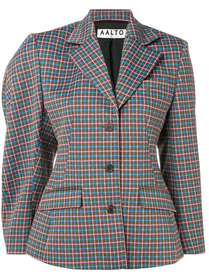 Aalto Asymmetric Check Pattern Blazer - Green