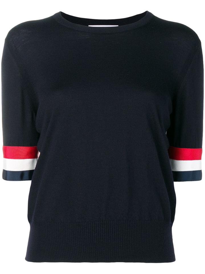 Thom Browne Rwb Cuff Fine Merino Tee - Blue