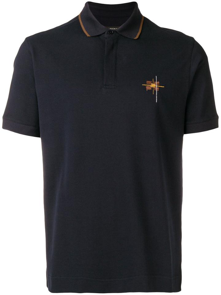 Z Zegna Contrast Embroidered Polo Shirt - Blue