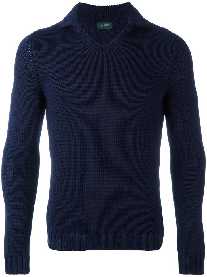 Zanone High Neck Slim-fit Jumper, Men's, Size: 56, Blue, Cotton