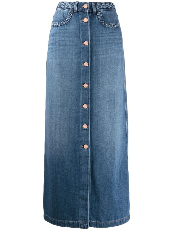 7 For All Mankind Straight Denim Skirt - Blue