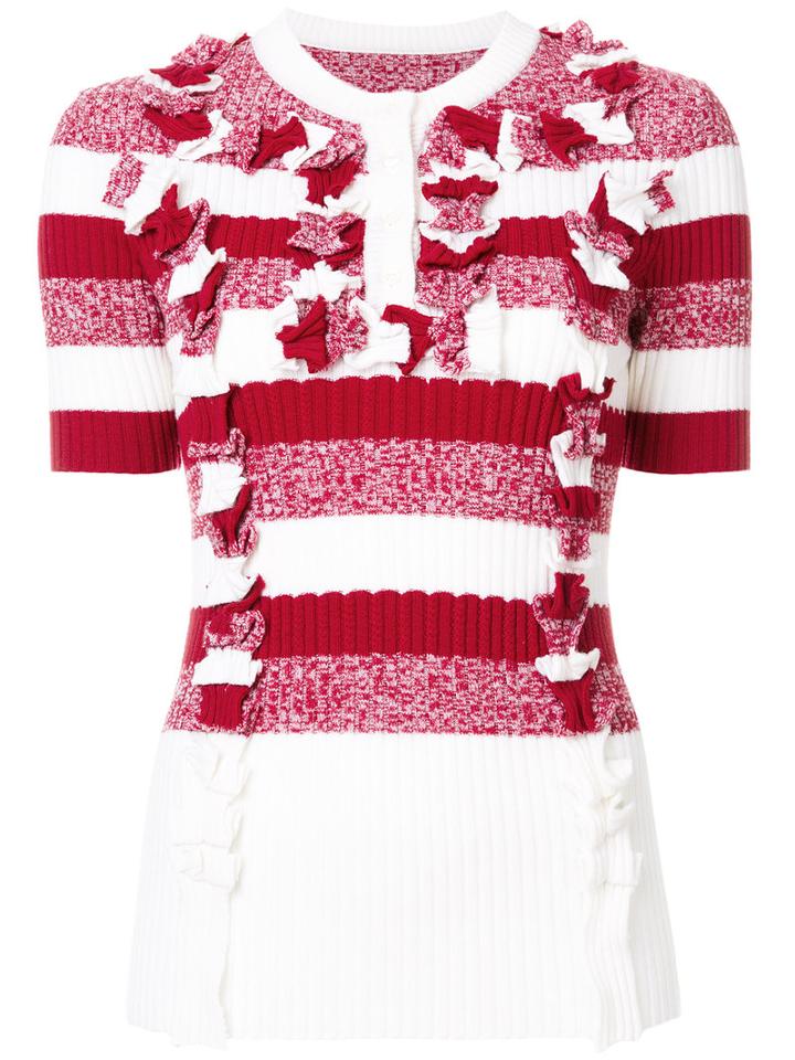 Maison Margiela - Ruffle Trim Rib Knit Top - Women - Wool - M, Red, Wool
