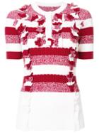 Maison Margiela - Ruffle Trim Rib Knit Top - Women - Wool - M, Red, Wool