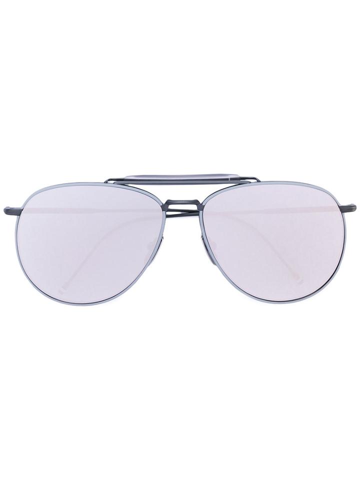 Thom Browne Eyewear - Mirror Aviator Sunglasses - Men - Metal - One Size, Grey, Metal