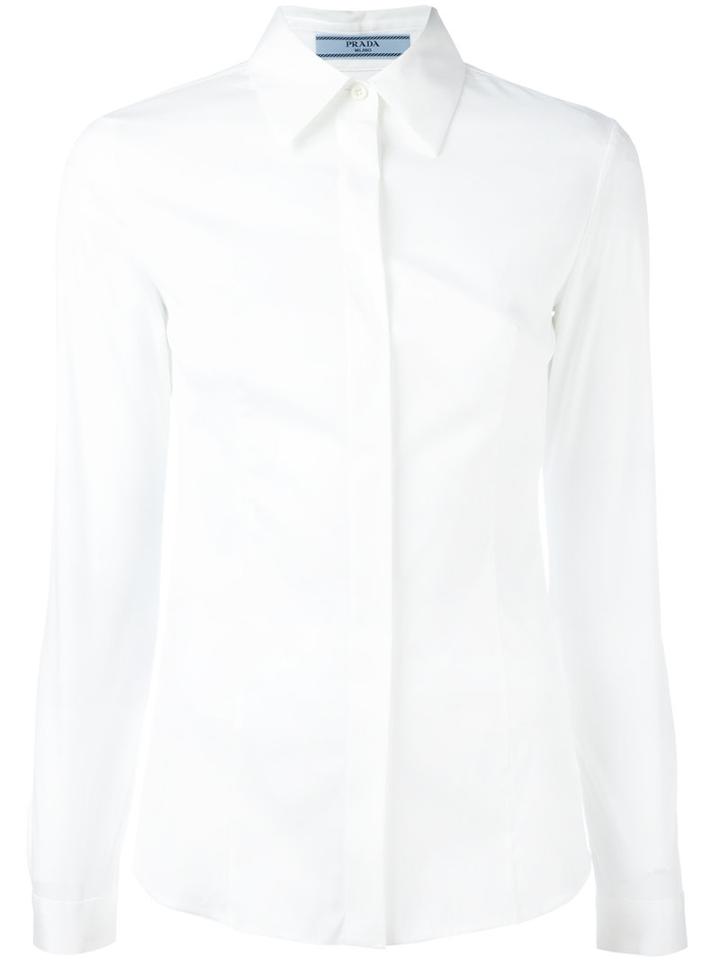 Prada Classic Shirt, Women's, Size: 40, White, Cotton/polyamide/spandex/elastane