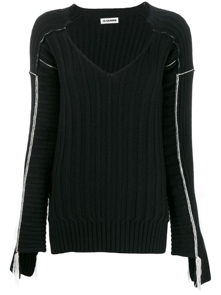 Jil Sander Contrast Detail Ribbed Knit Jumper - Black