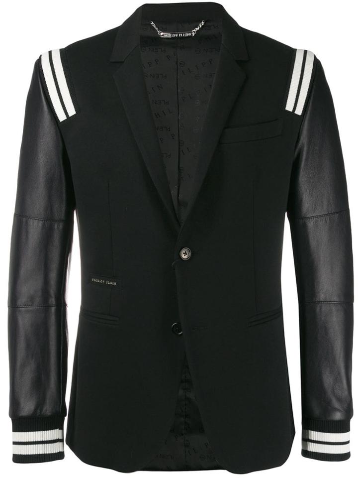 Philipp Plein Leather-panelled Blazer - Black