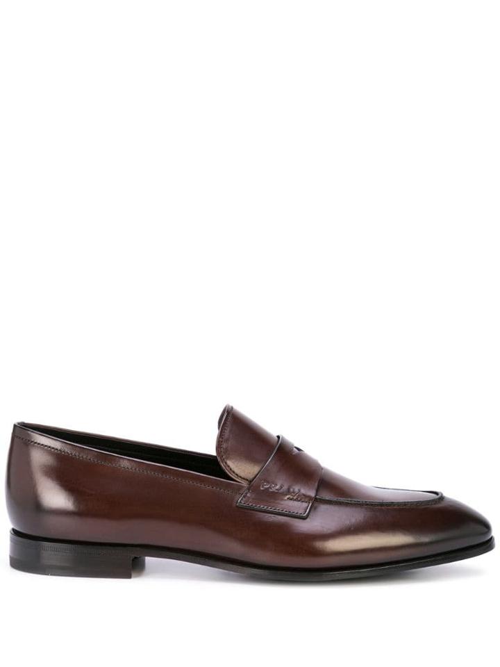 Prada Logo Embossed Loafers - Brown