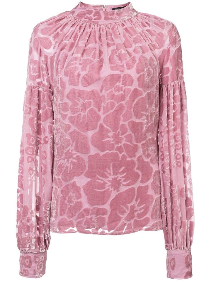 Josie Natori Burnout Velvet Mockneck Top - Pink & Purple
