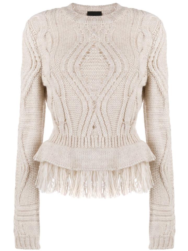 Just Cavalli Cable Knit Fringed Jumper - Neutrals