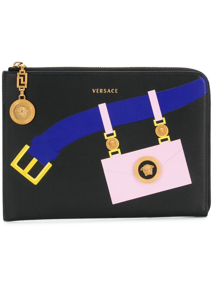 Versace Printed Belt Clutch - Black