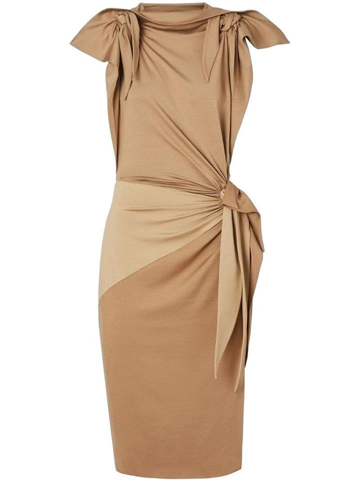 Burberry Tie Detail Tri-tone Silk Jersey Dress - Neutrals