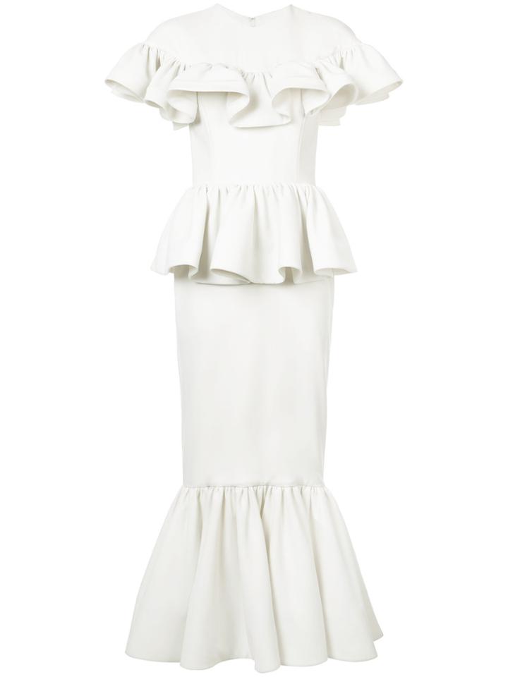 Christian Siriano Ruffled Fitted Dress - White