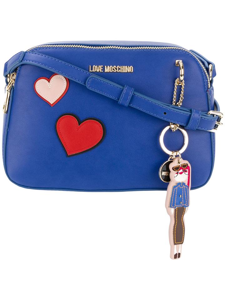 Love Moschino - Heart Patches Crossbody Bag - Women - Polyurethane - One Size, Blue, Polyurethane