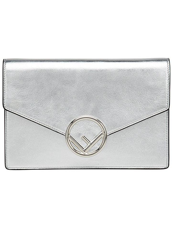 Fendi Silver Logo Leather Wallet Bag - Metallic