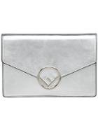 Fendi Silver Logo Leather Wallet Bag - Metallic