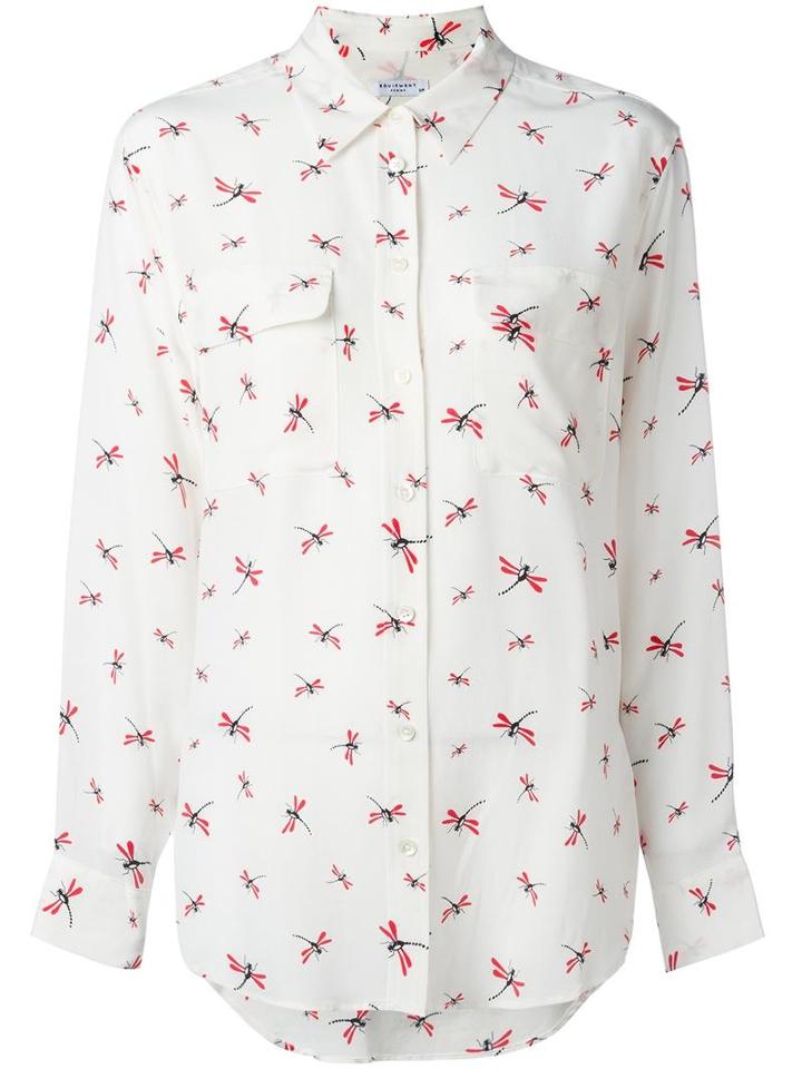 Equipment Dragonfly Print Shirt, Women's, Size: Medium, White, Silk
