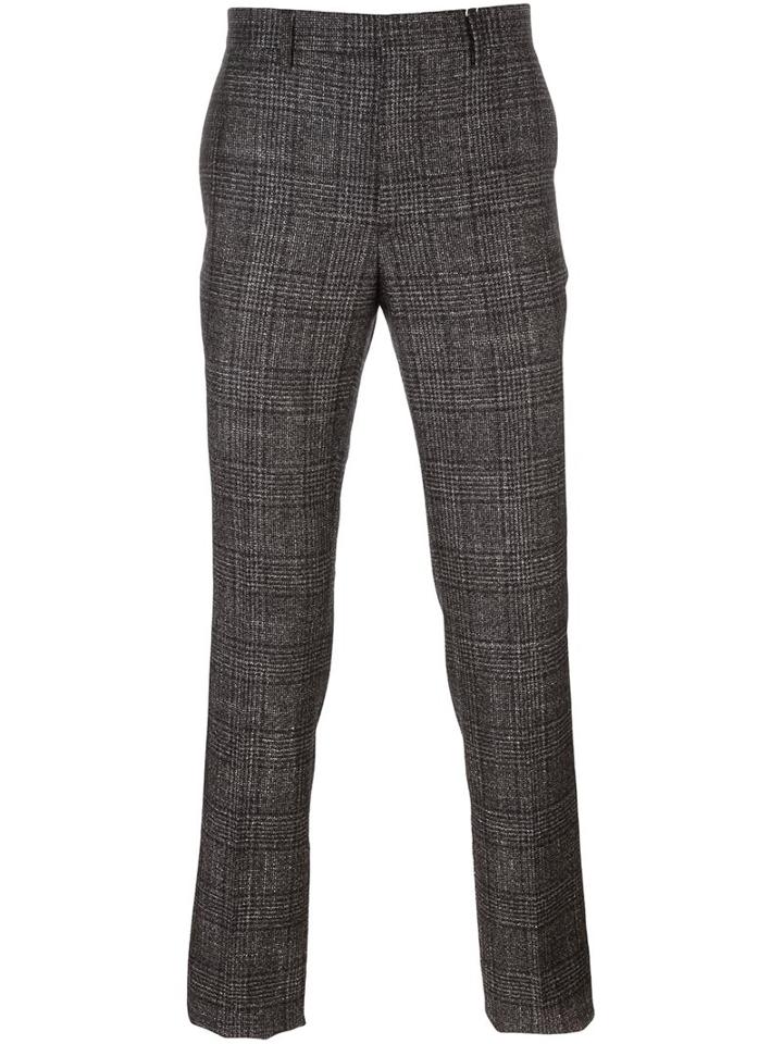 Salvatore Ferragamo Checked Chinos, Men's, Size: 46, Black, Silk/cashmere/wool