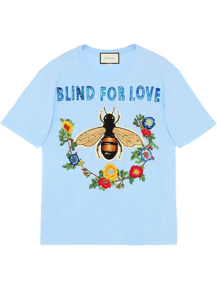 Gucci - Cotton T-shirt With Embroideries - Women - Cotton - M, Blue, Cotton