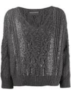 Ermanno Scervino Glass-embellished Knit Sweater - Grey